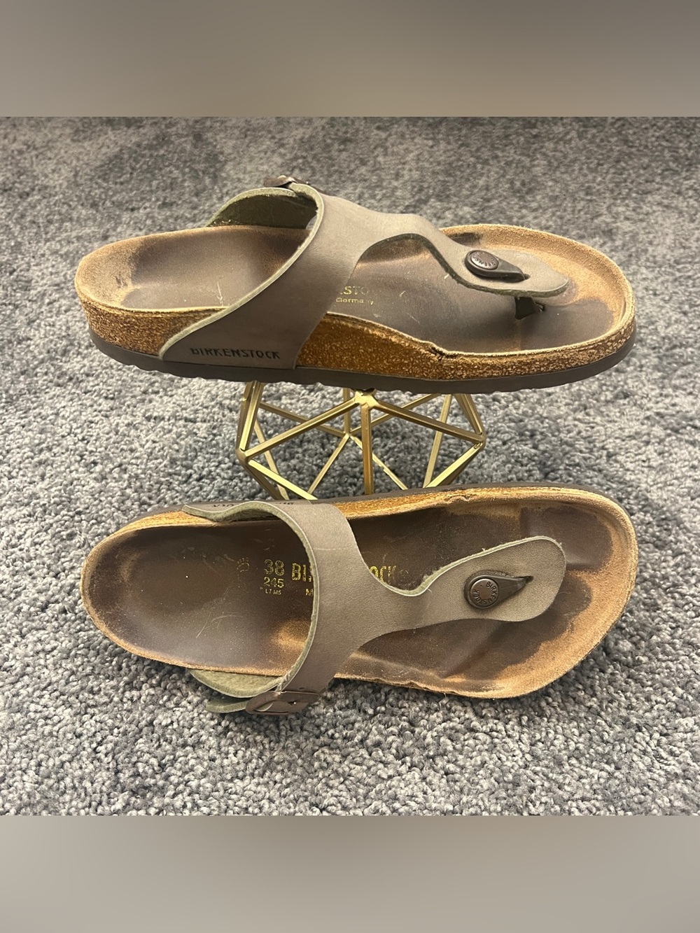 Birkenstock Gizeh Birkibuc Sandals Size EU 38 L7 M5 Mocha Brown Thong Cork